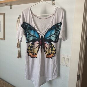 Chained Butterfly White Beach Cover Up T Shirt